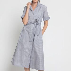 EUC‎ Hinson Wu Charlie Refined Cotton Stripe Check Shirt Style Midi Dress SMALL